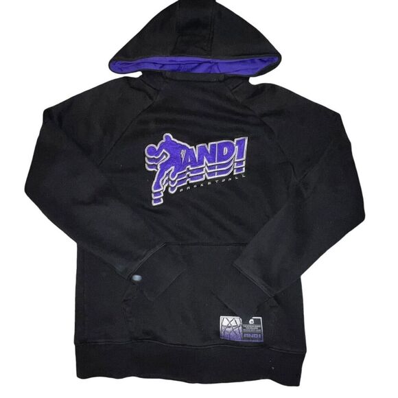 AND1 Basketball Pullover Hoodie Size Small Black Purple Athletic Hoodie - Picture 1 of 8
